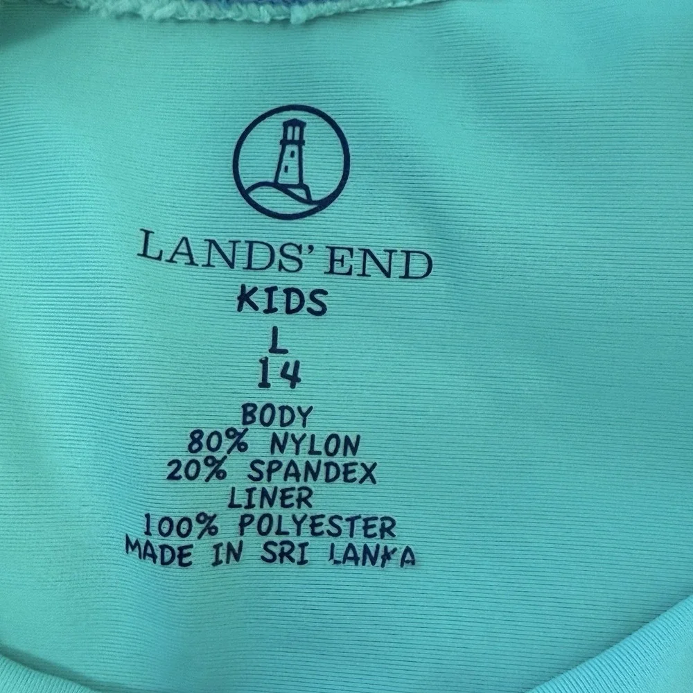 Lands End Two Tone Teal Rash guard with Rainbow Dolphin Swim Shirt  Kids Large